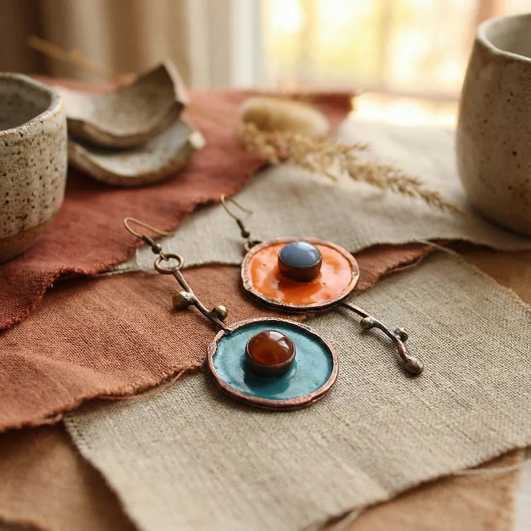 Vintage Asymmetrical Graffiti Antique Bronze Earrings - Image 3