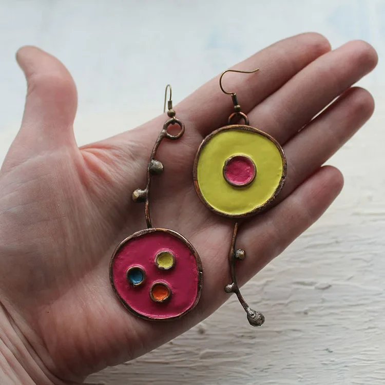 Vintage Asymmetrical Graffiti Antique Bronze Earrings - Image 4