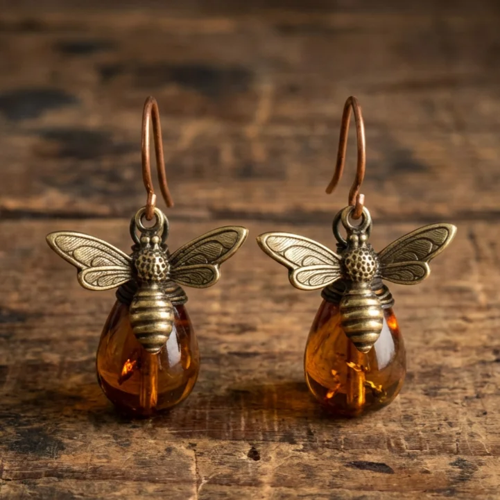 Vintage Bee Natural Stone Earrings - Image 3