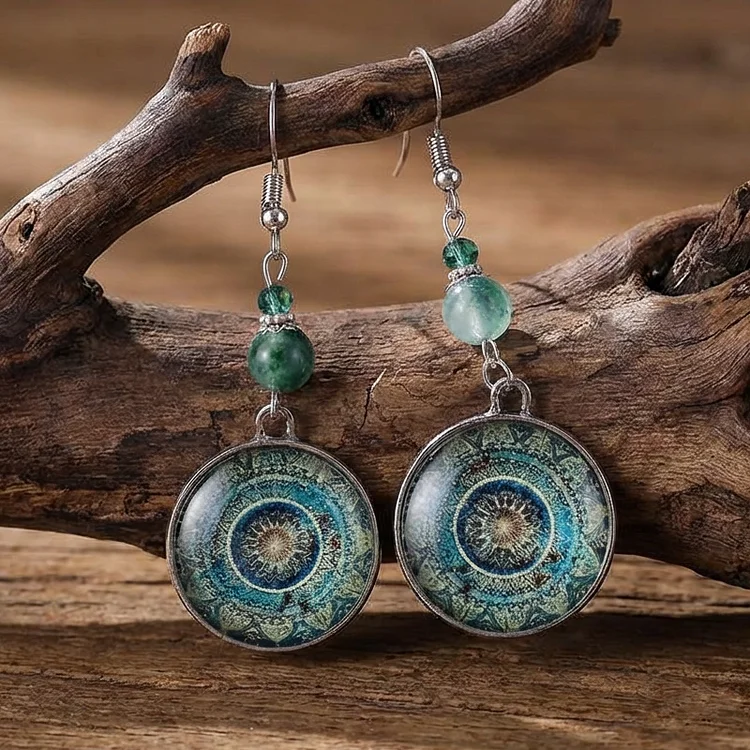 Vintage Blue Dangling Rounded Mandala earrings - Image 2
