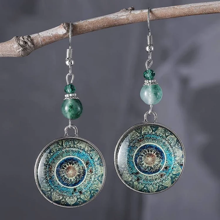 Vintage Blue Dangling Rounded Mandala earrings - Image 3