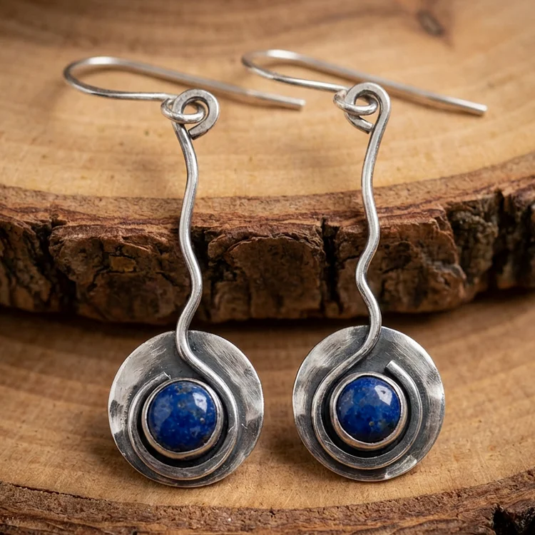Vintage Blue Stone Silver Earrings - Image 2