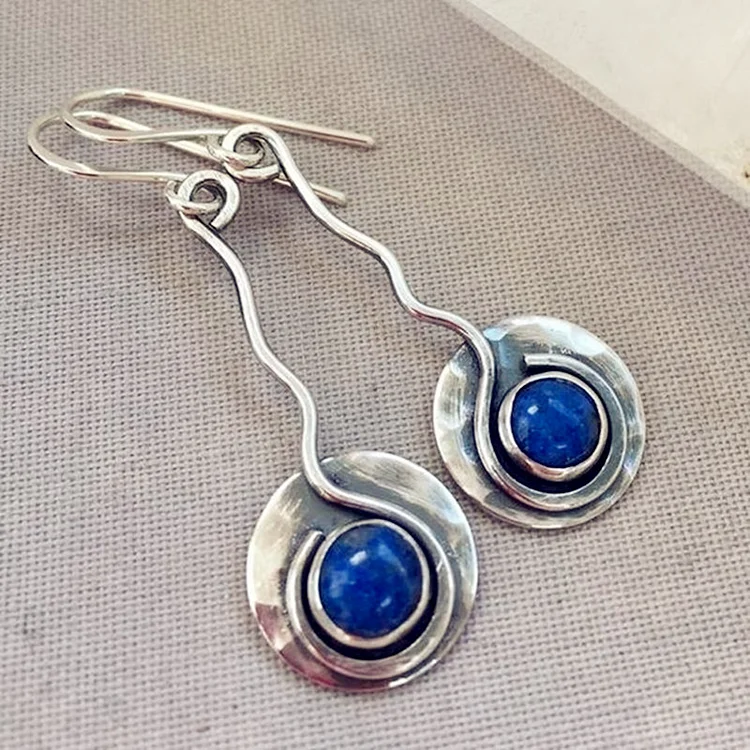 Vintage Blue Stone Silver Earrings - Image 3