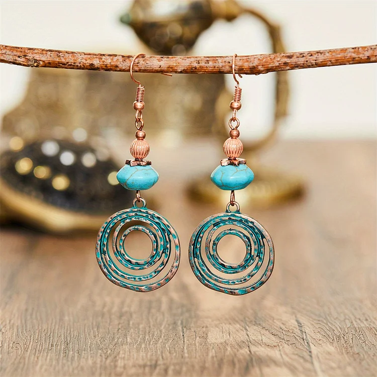 Vintage Bohemian Chic Geometric Round Drop Earrings - Image 2
