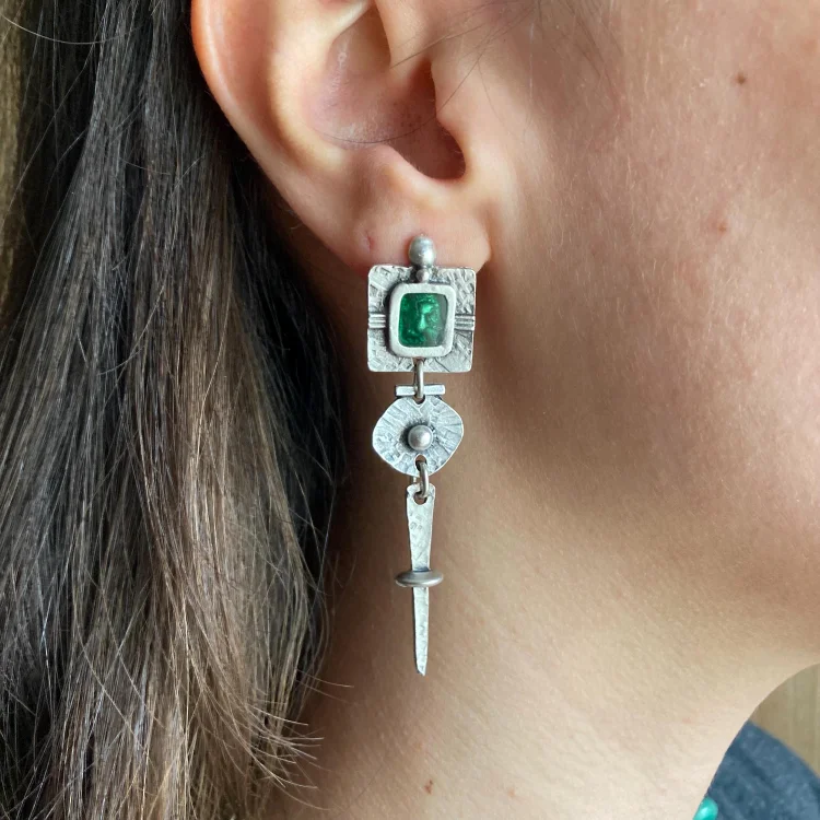 Vintage Bohemian Long Set Green Natural Stone Earrings - Image 3