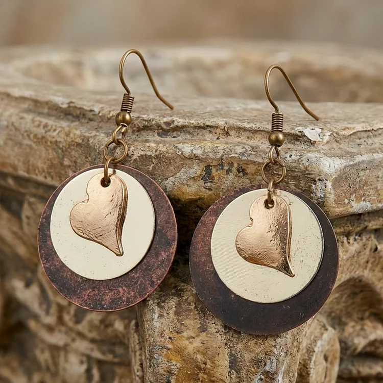 Vintage Bohemian Multilayer Love Heart Round Dangle Earrings - Image 2