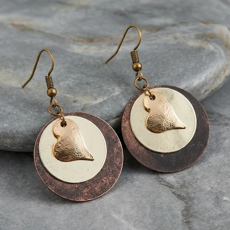 Vintage Bohemian Multilayer Love Heart Round Dangle Earrings - Image 3