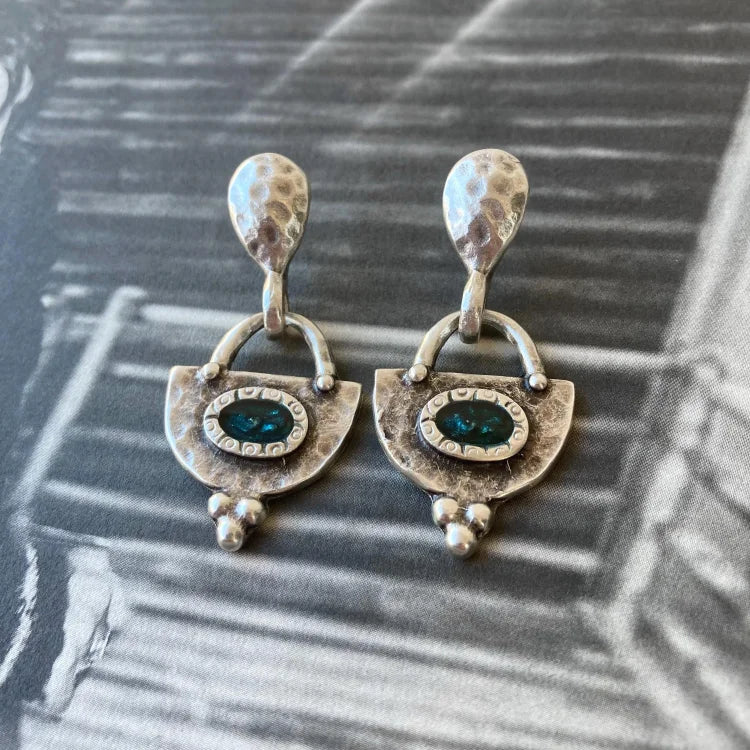 Vintage Bohemian Scalloped Blue Natural Stone Earrings - Image 4