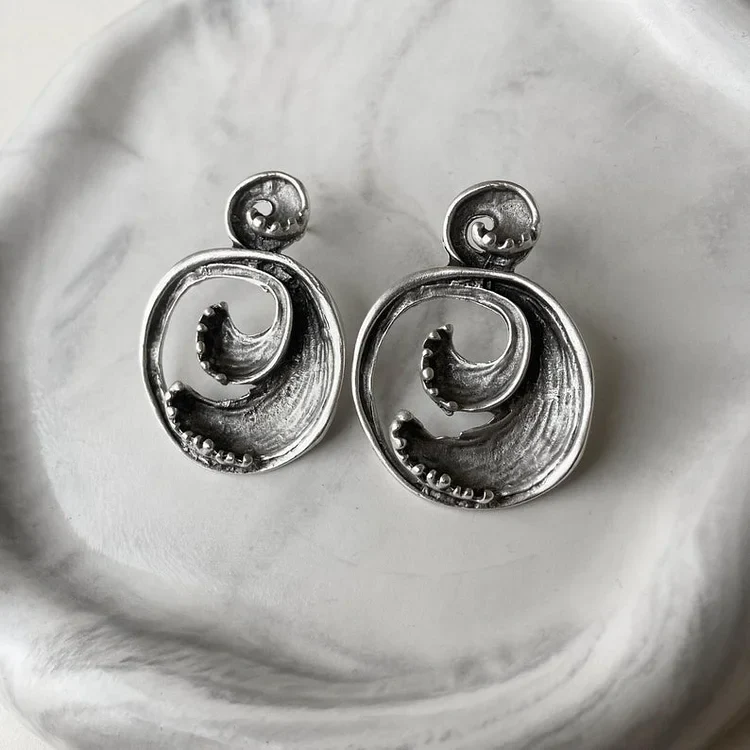 Vintage Bohemian Sea Waves Silver Earrings - Image 3