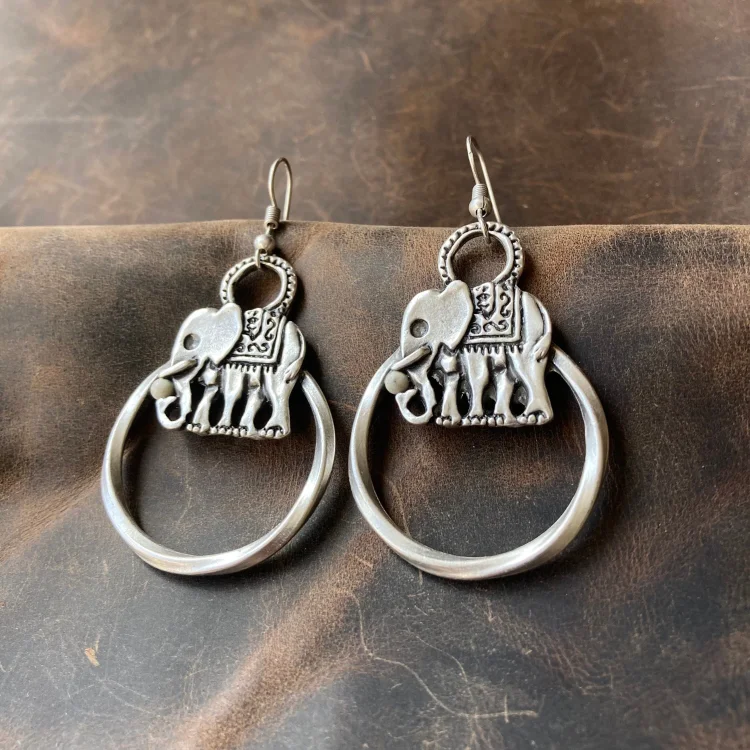 Vintage Bohemian Silver Elephant Earrings - Image 3