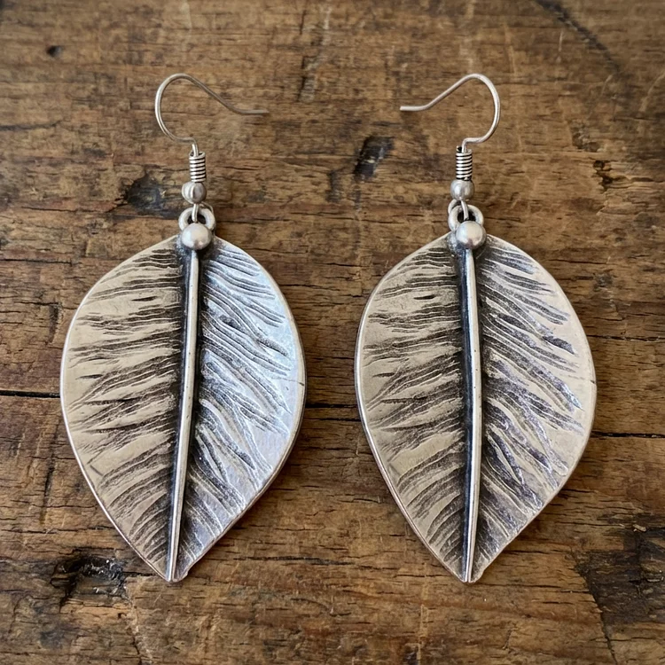 Vintage Bohemian Silver Leaf Earrings - Image 2