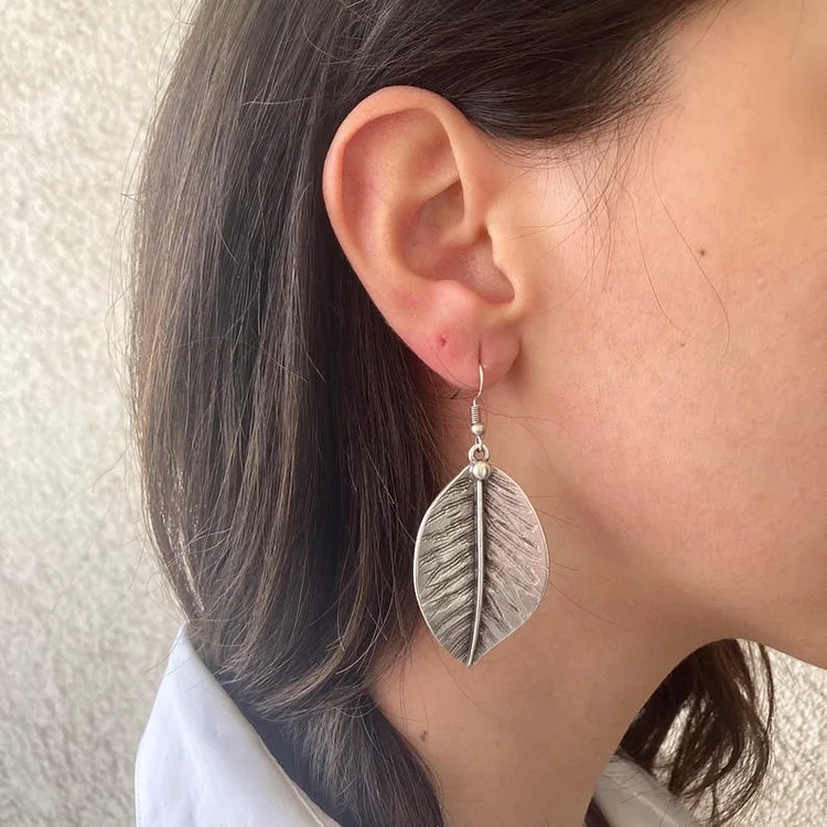 Vintage Bohemian Silver Leaf Earrings - Image 3