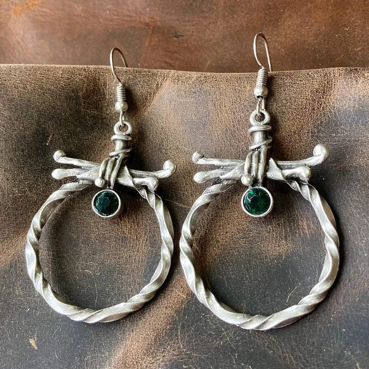 Vintage Bohemian Silver Round Zirconia Earrings - Image 2