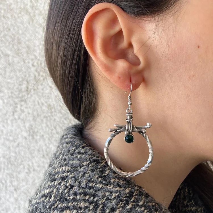 Vintage Bohemian Silver Round Zirconia Earrings - Image 3
