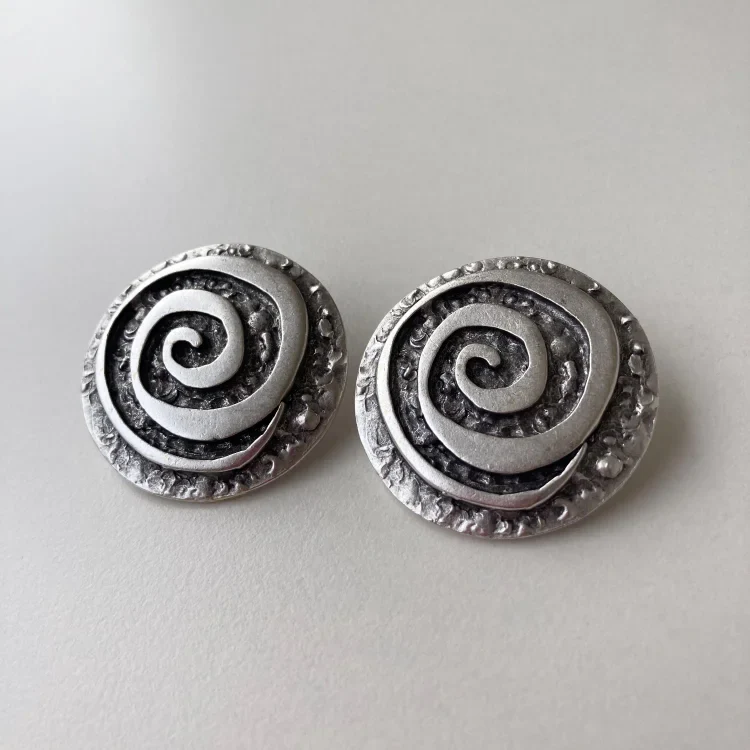 Vintage Bohemian Silver Spiral Earrings - Image 2