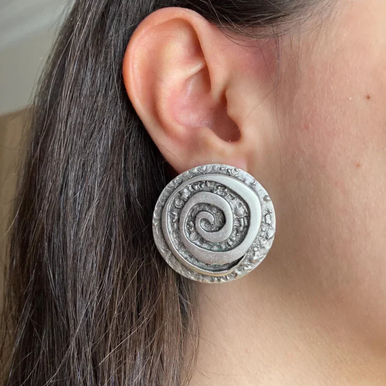 Vintage Bohemian Silver Spiral Earrings - Image 3