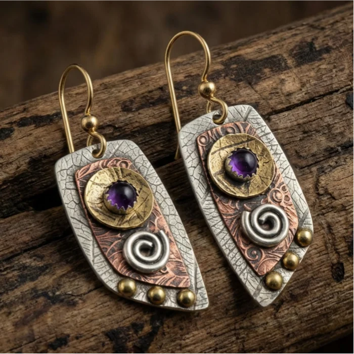 Vintage Bohemian Simple Irregular Shape Metal Engraved Earrings - Image 2