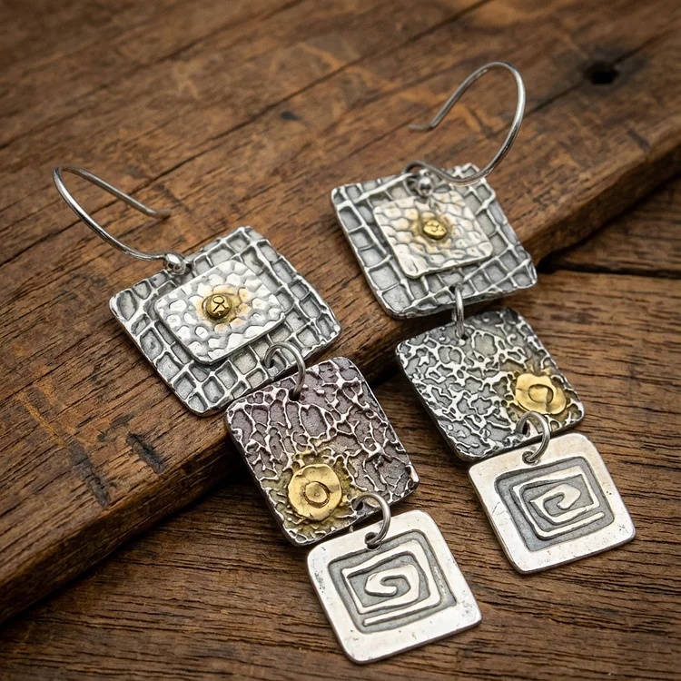 Vintage Boho Geometric Silver Earrings - Image 2