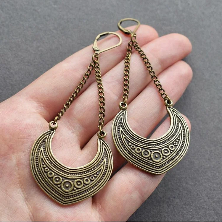 Vintage Boho Semicircle Bronze Tribal Earrings - Image 3