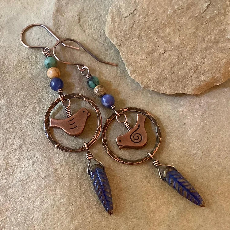 Vintage Bossy Turquoise Bird Earrings - Image 2