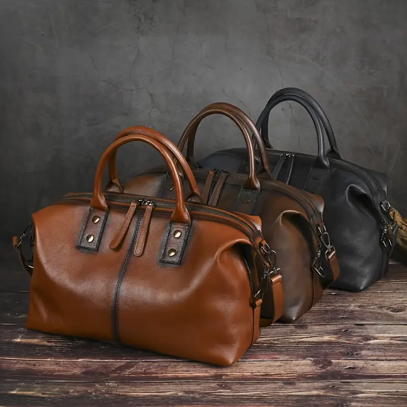 Vintage Brown Leather Handbag for Women - Image 2
