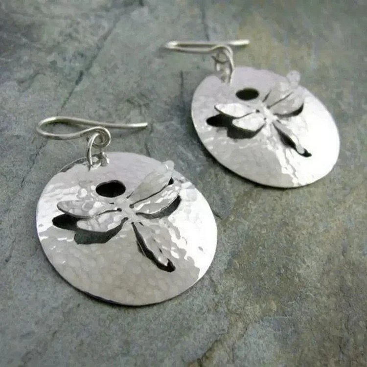Vintage Circular Hollow Dragonfly Earrings - Image 3