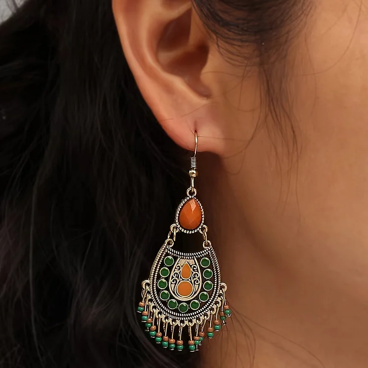 Vintage Court Style Geometric Beaded Dangle Earrings - Image 3