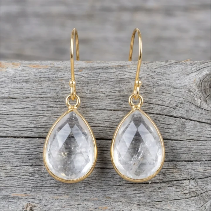 Vintage Crystal Drop Golden Earrings - Image 2