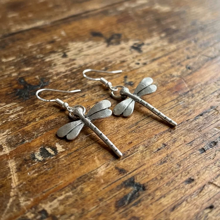 Vintage Dragonfly Dangle Hoop Earrings - Image 2