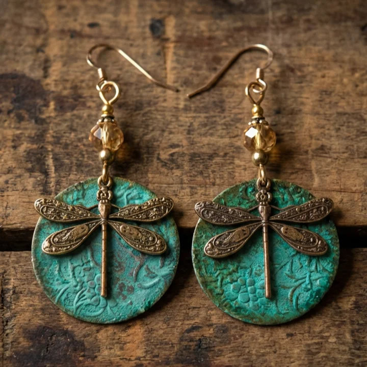 Vintage Dragonfly Golden Earrings - Image 2