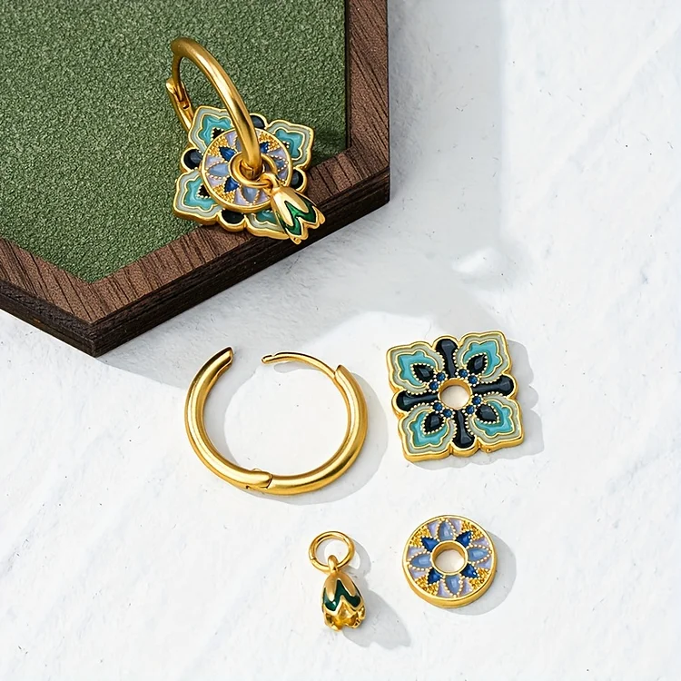 Vintage Enamel Copper Plated Flower Earrings - Image 4