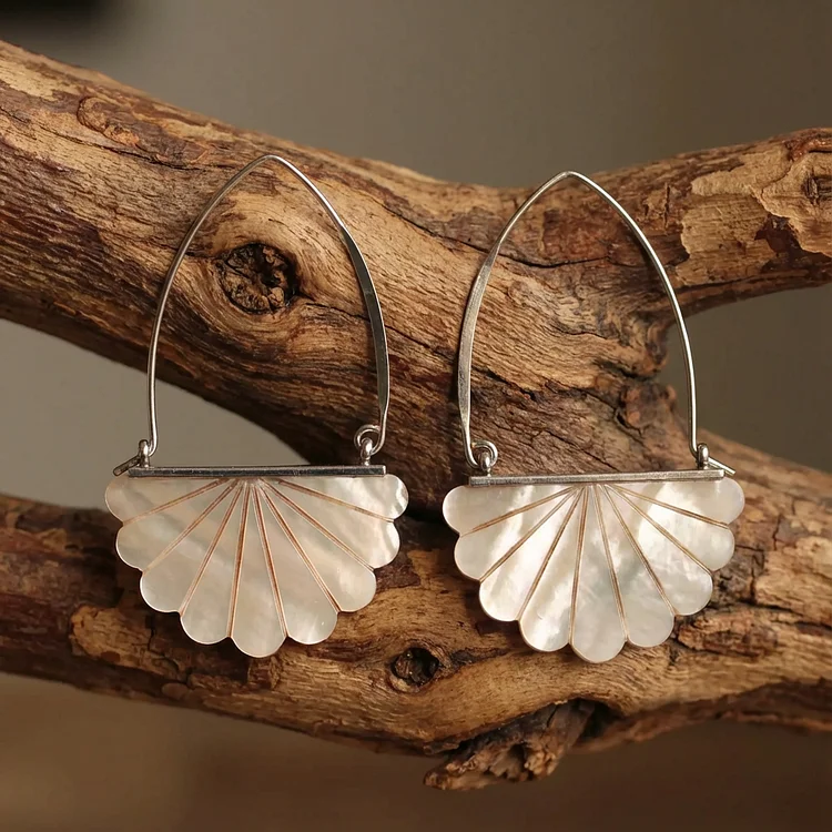Vintage Fan Pearl Drop Earrings - Image 2
