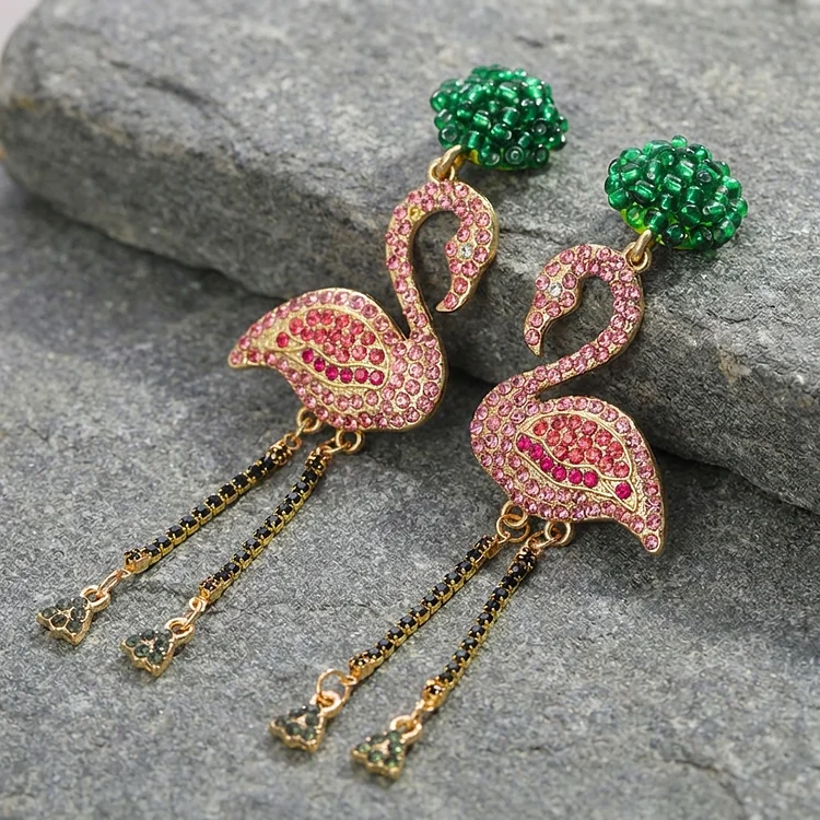 Vintage Flamingo Crystal Earrings - Image 2