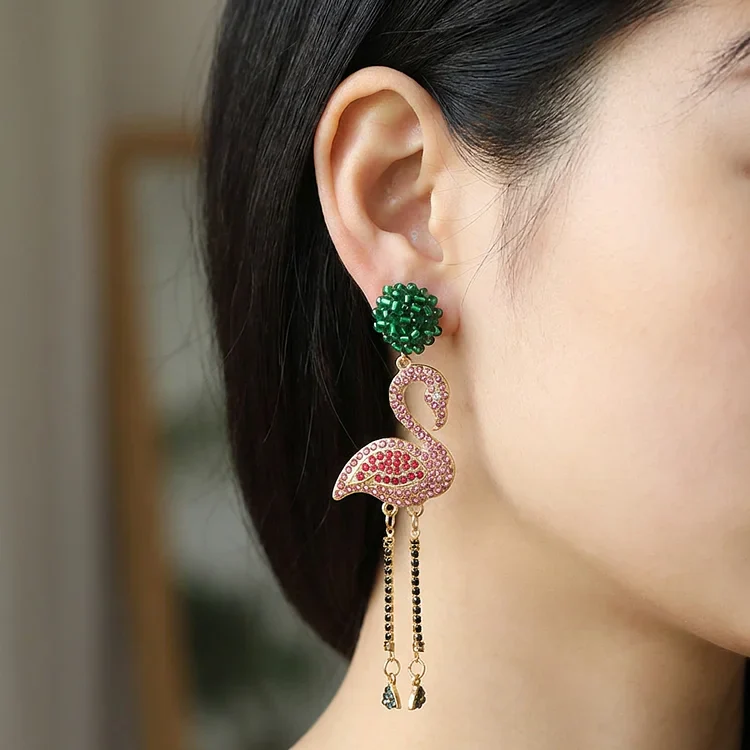 Vintage Flamingo Crystal Earrings - Image 3