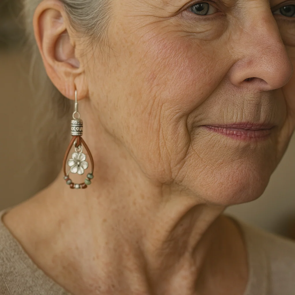 Vintage Floral Leather Earrings - Image 2