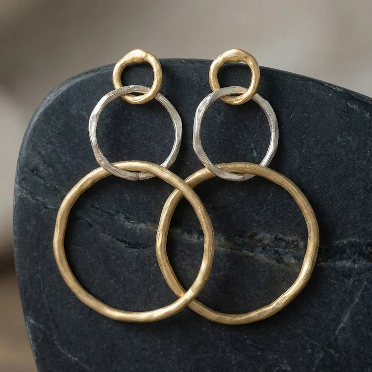 Vintage Gold & Silver Hoop Earrings - Image 2