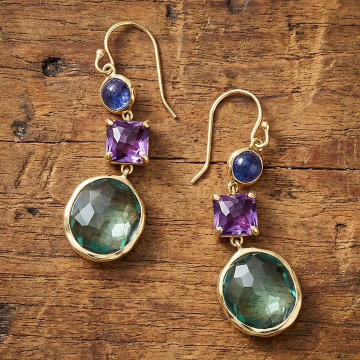 Vintage Green Crystal Golden Earrings - Image 2