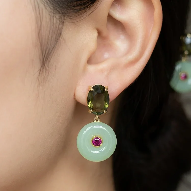 Vintage Handcrafted Jade Circle Drop Earrings - Image 3