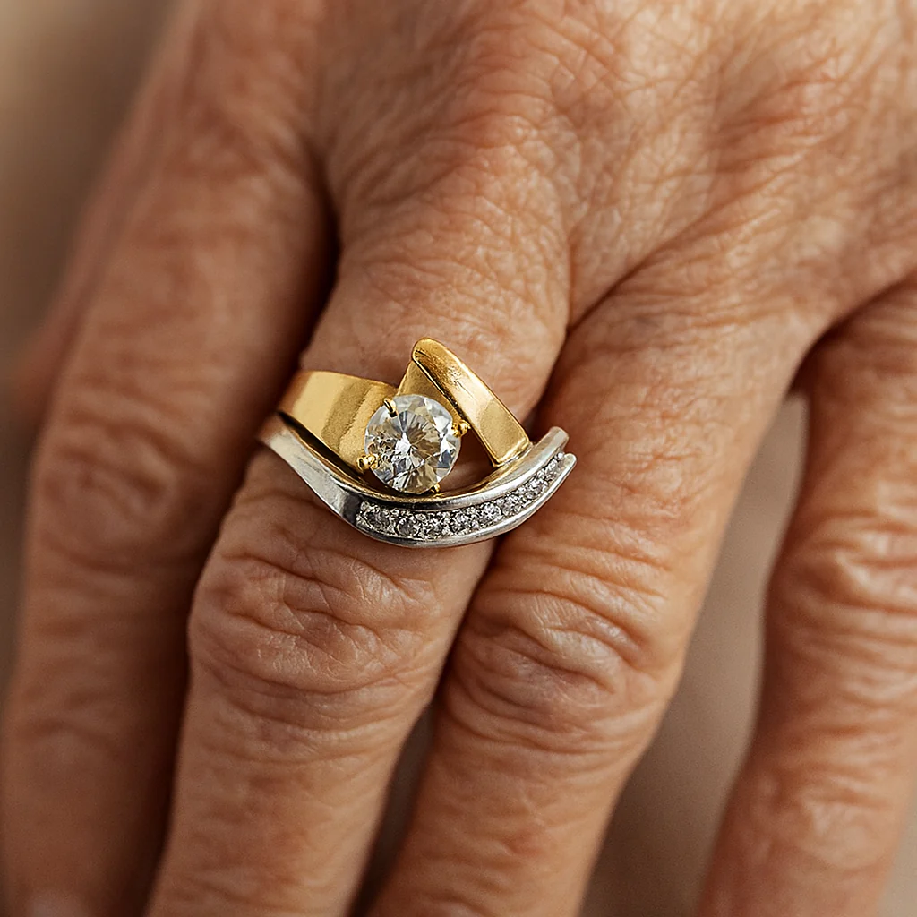 Vintage Irregular Gold & Silver Zirconia Ring - Image 2