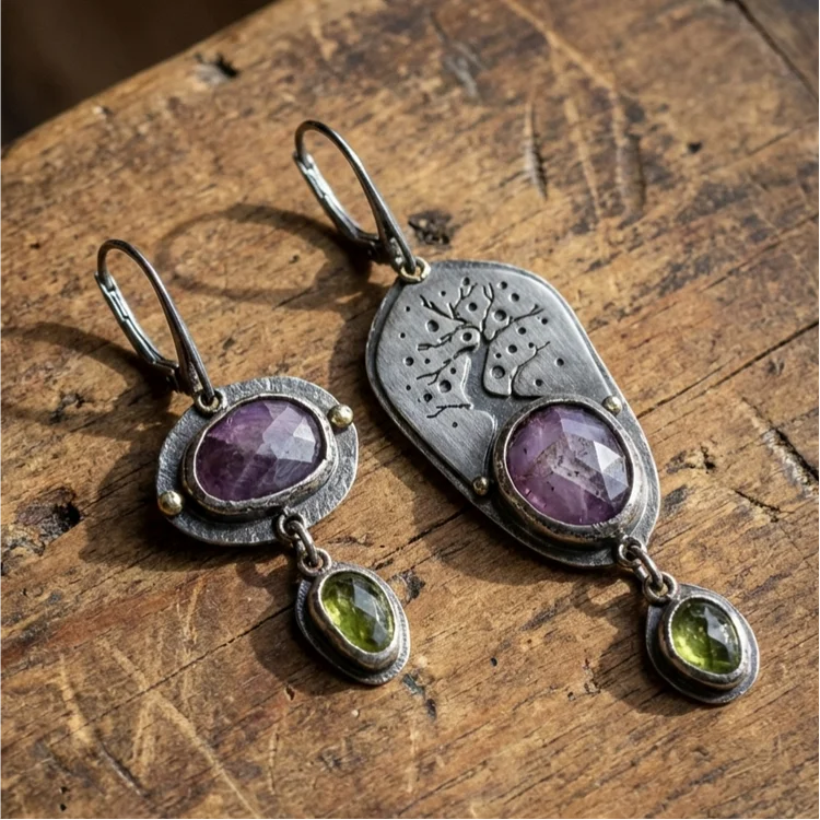 Vintage Irregular Purple Diamond Earrings - Image 2