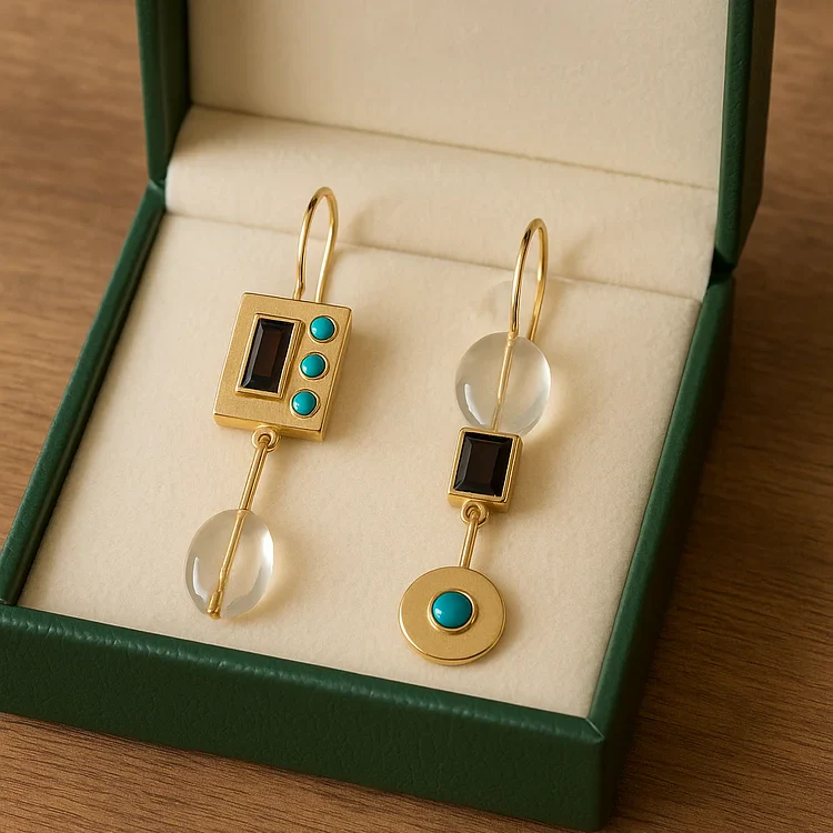 Vintage Natural Stone Golden Dangle Earrings - Image 2