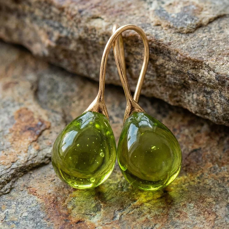 Vintage Olive Glass Earrings - Image 2