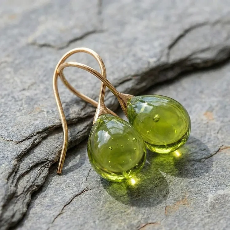 Vintage Olive Glass Earrings - Image 3
