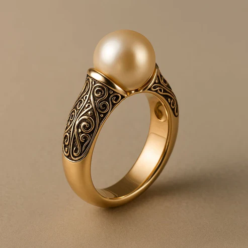 Vintage Pearl Golden Ring - Image 3