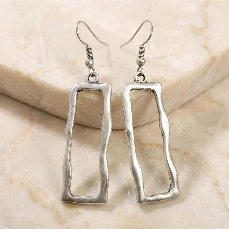 Vintage Rectangular Silver Earrings - Image 2