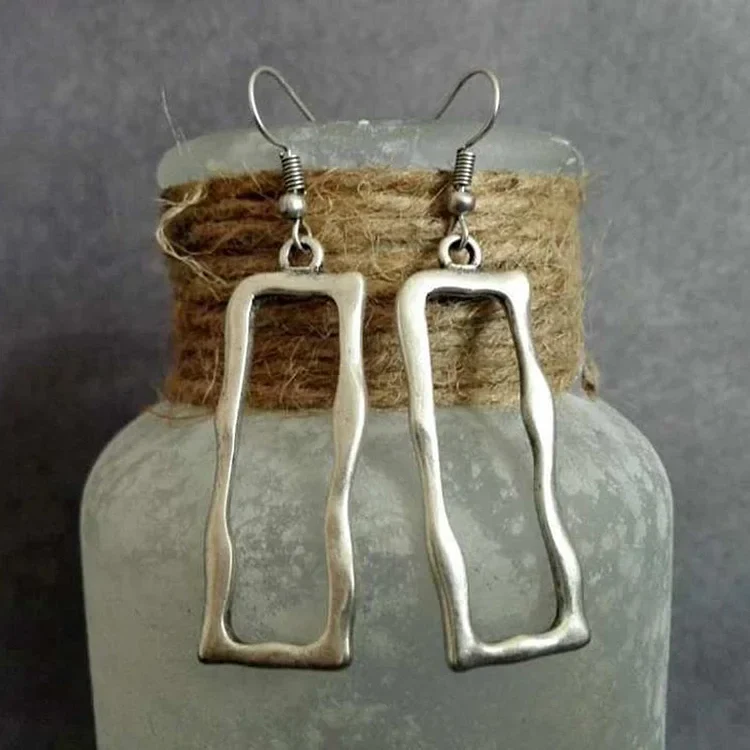 Vintage Rectangular Silver Earrings - Image 3