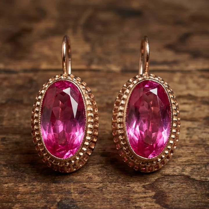 Vintage Red Crystal Rose Gold Earrings - Image 2