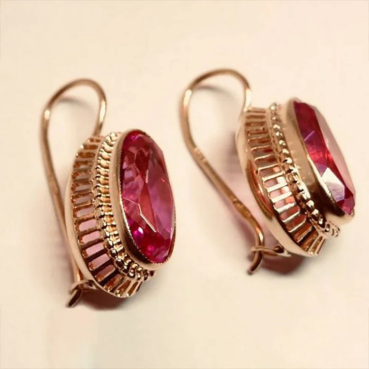 Vintage Red Crystal Rose Gold Earrings - Image 3