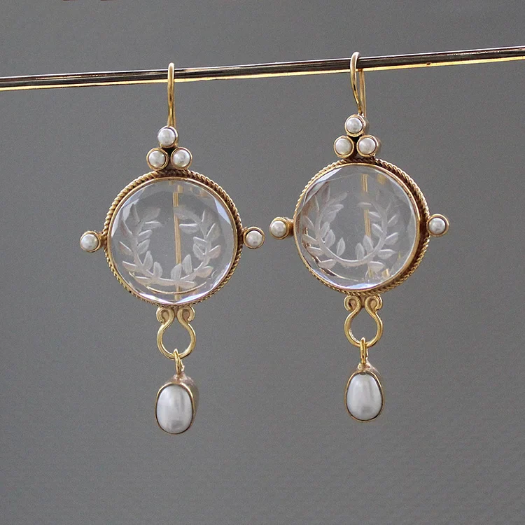 Vintage Round Grey & Pearl Earrings - Image 2