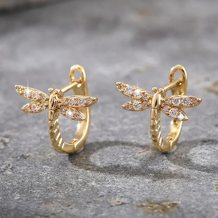 Vintage Round Inlaid Zirconia Dragonfly Earrings - Image 4